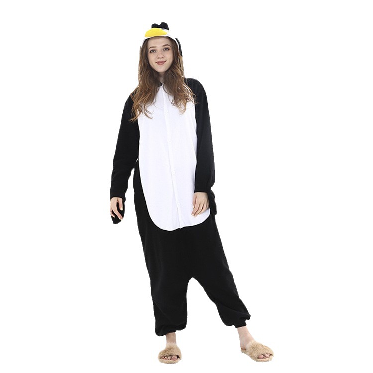 Pijama de animales de dibujos animados de Amazon, disfraz de pingüino azul y negro para adultos, disfraz de fiesta, grueso y cálido