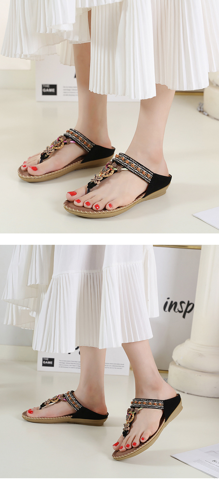 Title 8, Womens Bohemian Ethnic Set Toe Flat Sandals fo...