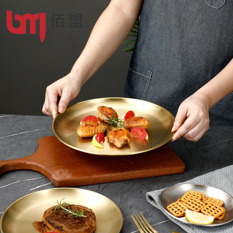 Korean Stainless Steel Plate Barbecue Plate Round Plate Bone Plate Buffet Plate Fruit Plate Tray Snack Plate Can Be Customized