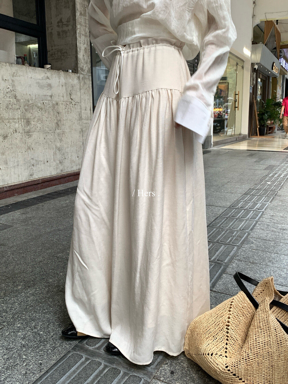 Quần culottes nữ ống rộng cạp cao thiết kế dây rút eo — màu đen, trắng ngà, màu mơ chi tiết 20