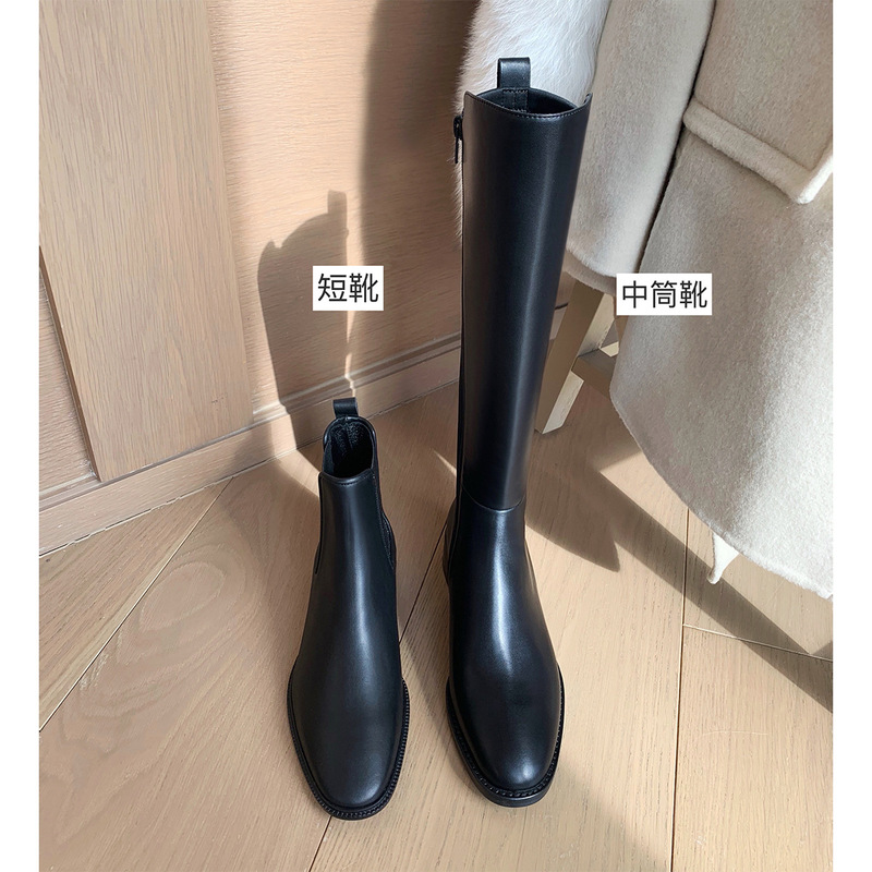 【 jill大姐姐同款】葡萄妈Studiolee秋冬长筒靴女显瘦真皮骑士靴|undefined