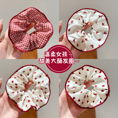 安可拉红格纹波点大肠发圈女甜美丸子头发绳高弹力扎发头绳橡皮筋