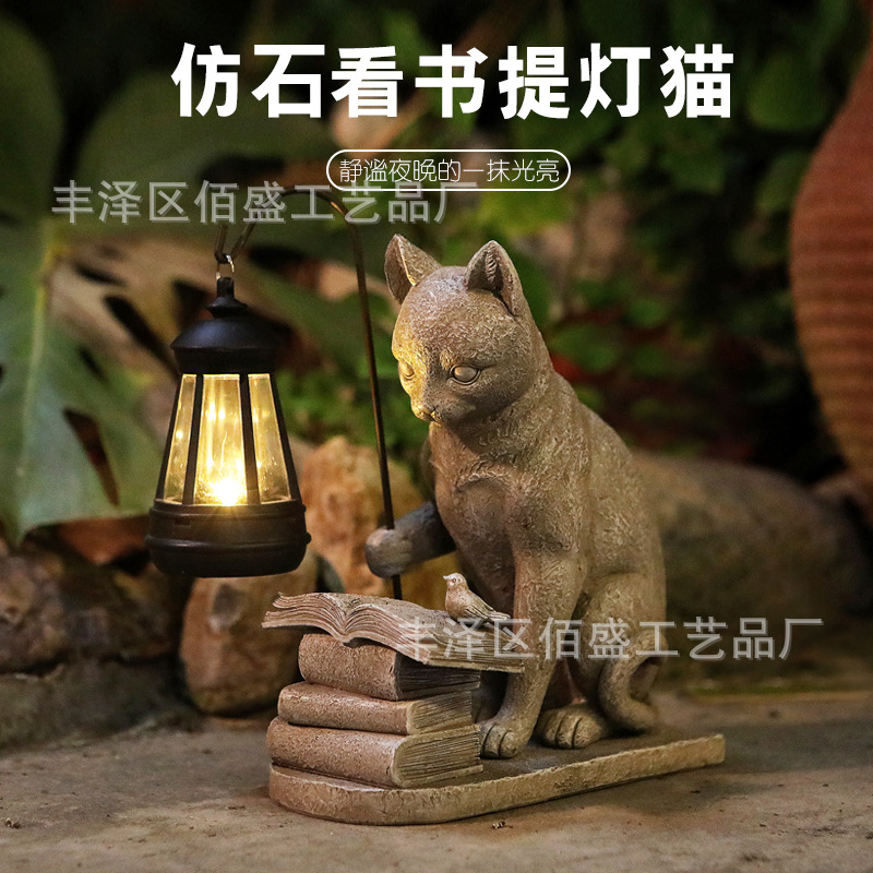 Decoración de jardín de patio transfronterizo creativa lámpara de imitación de piedra gatos césped decoración paisajística con lámpara artesanía de resina