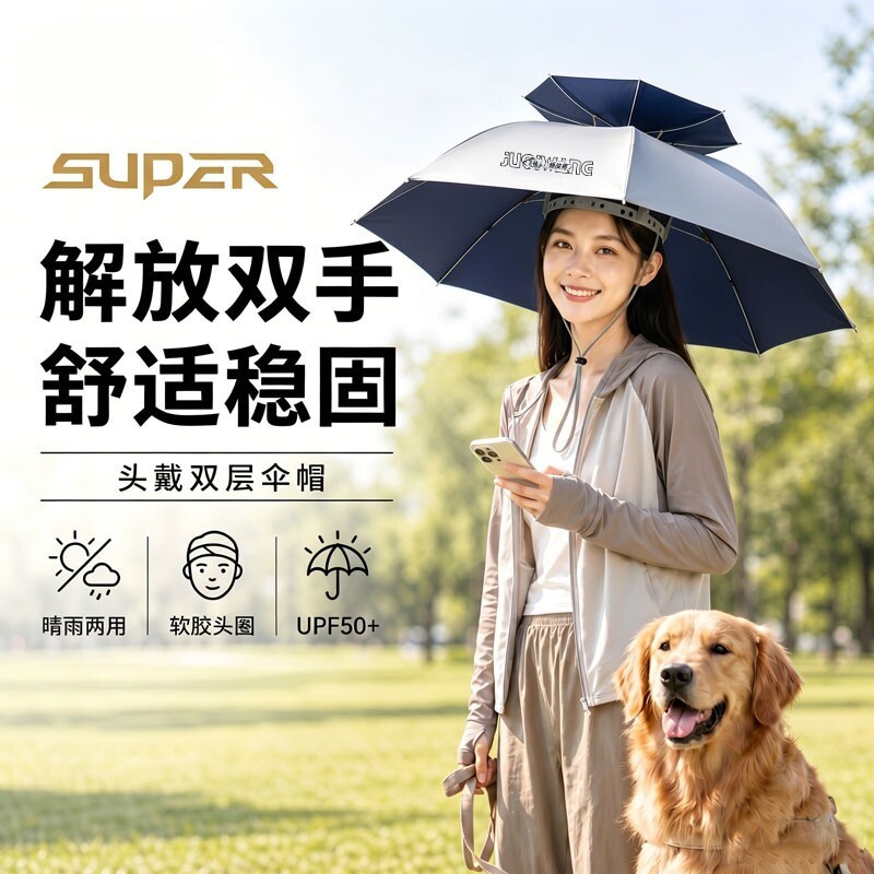 Head-mounted umbrella, outdoor sunshade umbrella for fishing, head-mounted rain umbrella, sun hat umbrella