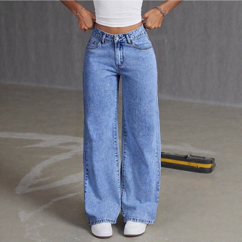 European and American Cross-Border 2026 Foreign Trade Aliexpress Amazon Women's Autumn Casual Straight Wide-Leg Solid Color Jeans for Women European and American Cross-Border 2026 Foreign Trade Aliexpress Amazon Women's Autumn Casual Straight Wide-Leg Solid Color Jeans for Women