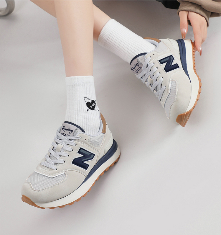Giày sneaker nữ đế dày phong cách cổ điển N chữ tăng chiều cao — 574LG Xám nguyên tổ chi tiết 20