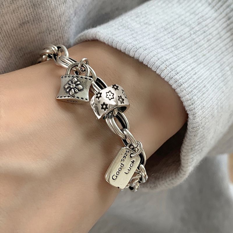 Six-pointed Star Old 925 Sterling Silver Bracelet Women's Autumn and Winter 2025 New Ins Niche Design Cold Style Couple Bracelet