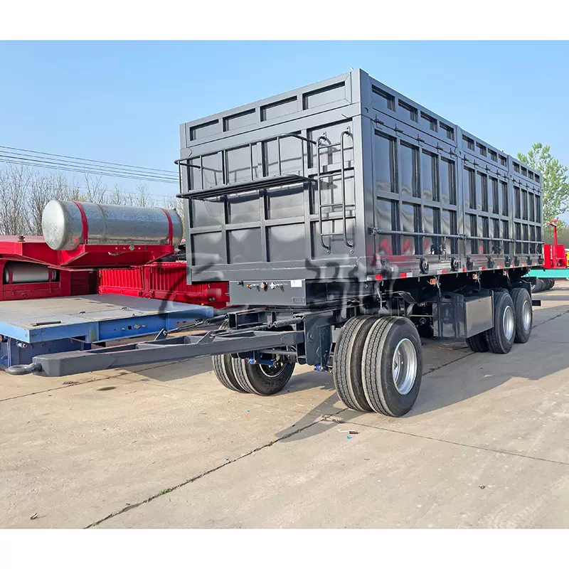 出口3轴拖杆式自卸全挂车液压翻斗厢式车全挂栏板货车粮食运输车