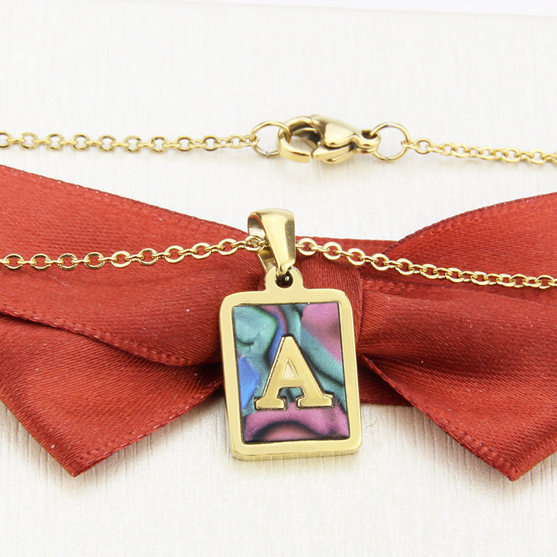 stainless steel square shell 26 letter necklace