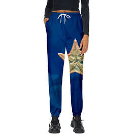 跨境新款Star Fish海星休闲长裤3D数码印花潮流男女可调节束脚裤
