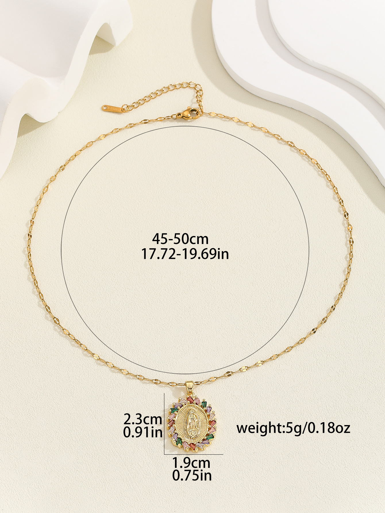 12g Weight Copper Pendant Material Zircon Inlay Material Pendant Necklace Classification Copper Chain Material 1 Piece Quantity Holiday, Daily Occasion Copper Material Human, Virgin Mary, Oval Pattern Women's Gender Inlay Design IG Style Style Copper Inlay Human Virgin Mary Oval Zircon Pendant Necklace 36