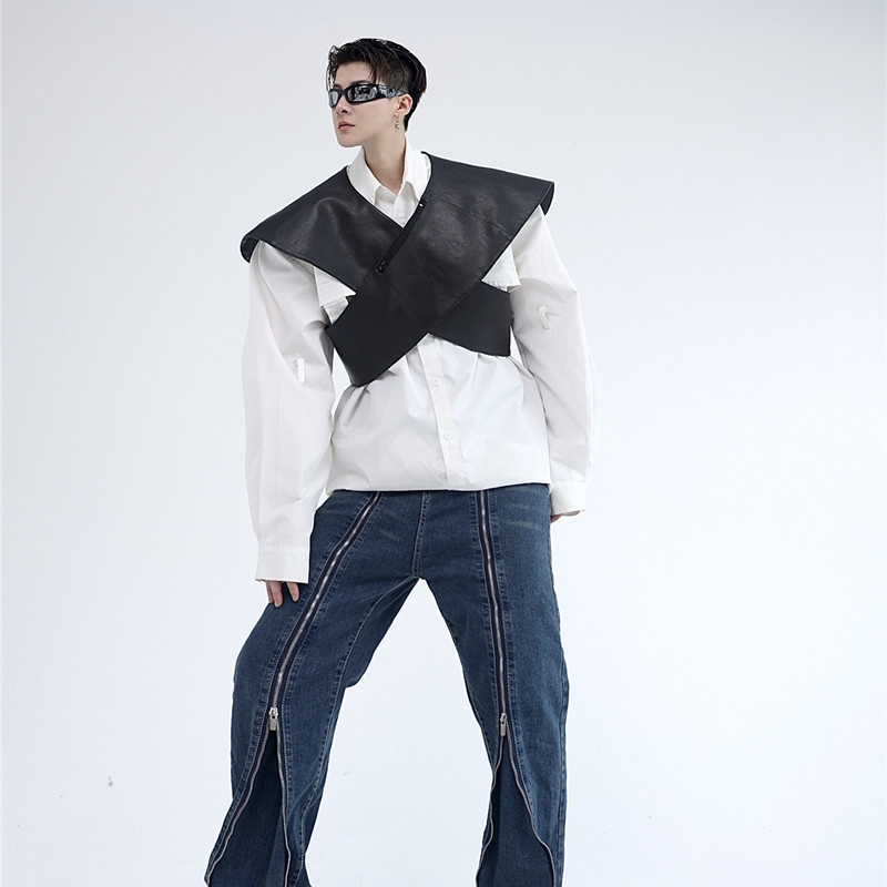 New Style Distinctive PU Vest Fashionable Outer Wear Men's Velcro Dark Style Ware Top A452--6304-1-565