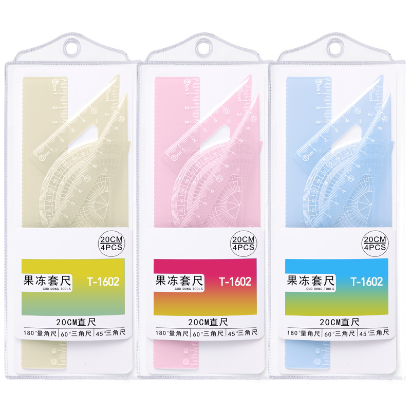 Exquisite Jelly-Colored Ruler Student Set: 20cm Straight Ruler, Triangle Ruler, Protractor, High-Quality Measuring and Drawing Ruler