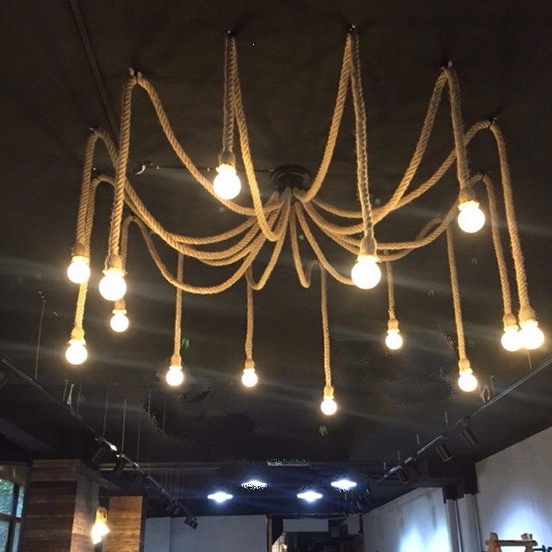 美式复古麻绳吊灯服装店创意艺术装饰灯咖啡餐厅天女散花蜘蛛灯具