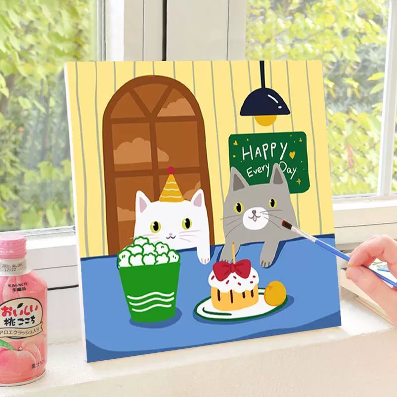 卡通猫咪数字油画2025新款卡通治愈系猫咪DIY填充手绘丙烯油彩画