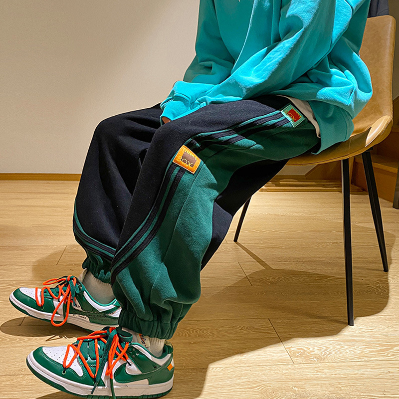 Stitching Striped Pants Men's American-style hiphop Sports Pants Autumn and Winter Tie-in Sports Heavy cityboy Sweatpants