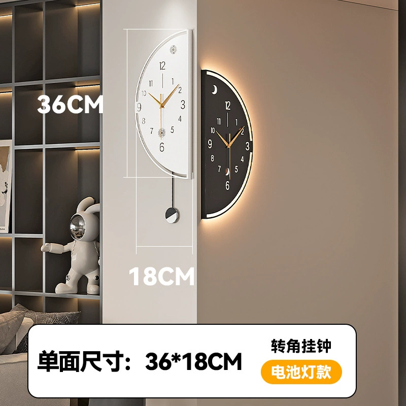 Настенная двухсторонняя угловая часы, современный дизайн 2025 года, подсветка LED и качающийся маятник (36×18 / 46×23.5 см)