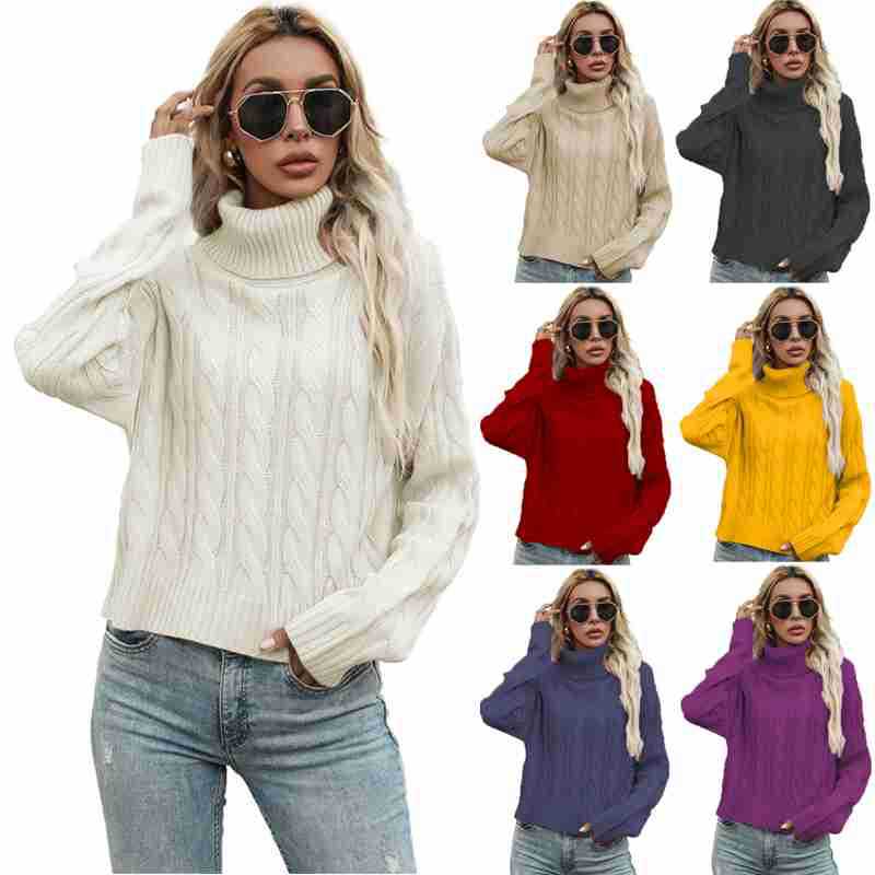 Suéter de Punto de Cuello Alto con Trenzado de Color Sólido para Mujer, Novedad de Otoño e Invierno 2025, Suministro Exclusivo Transfronterizo Europeo y Americano para Sitios Independientes de Amazon image 3