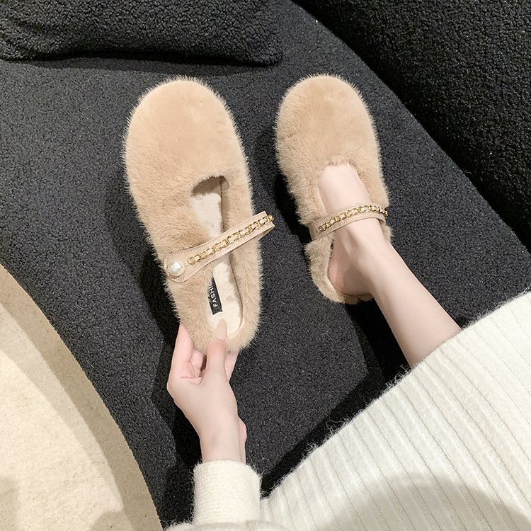 Pantofole in peluche da donna comode morbide bianche in cotone_voghion.com