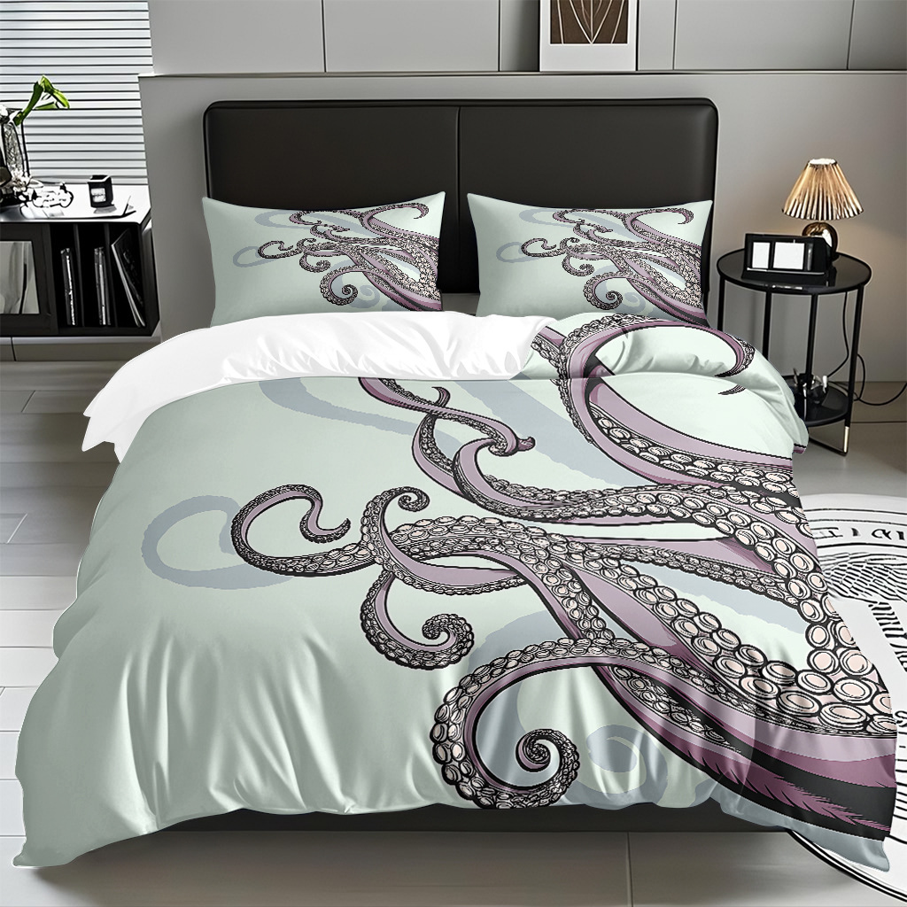 TEMU / JIT Amazonas transfronterizo varios animales marinos patrón 3D impresión digital colcha colchón kit de almohada