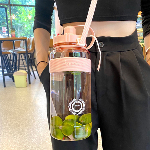 Summer Outdoor Sports Water Bottle for Women, Ins Style, Large Capacity Plastic Water Bottle with Straw for Children, Space Cup