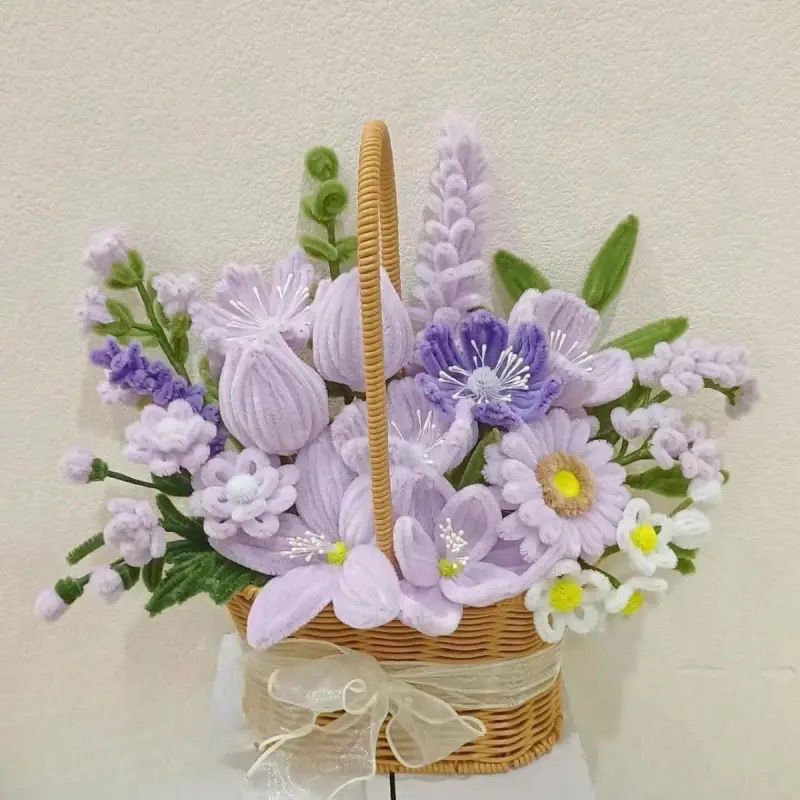 ツイストスティックフラワーバスケットDIY花束材料パック、自作ひまわり、チューリップ、アーチ型完成花、友達へのプレゼント、知育玩具|undefined