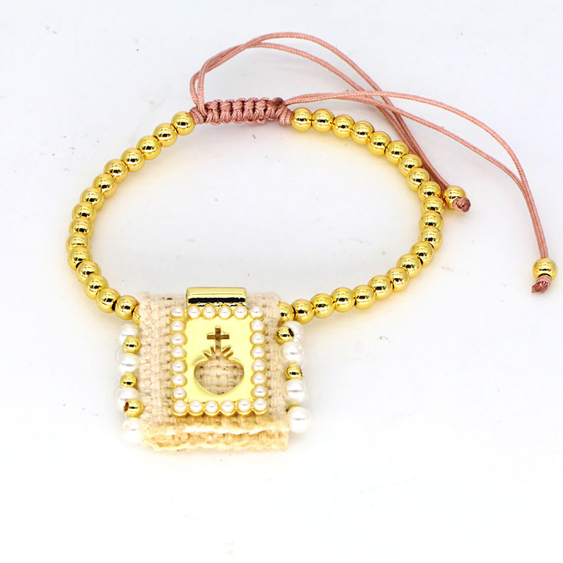 Virgin Mary Pattern Vintage Style Classic Style Virgin Mary Imitation Pearl Cloth Rope Ball Chain Stretch Adjustable String Bracelets Wholesale