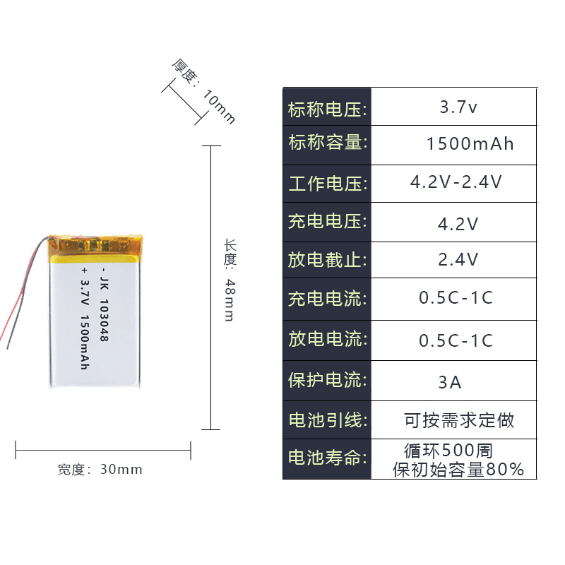 103048 /1500mAh 플러스 보호 보드 콘센트