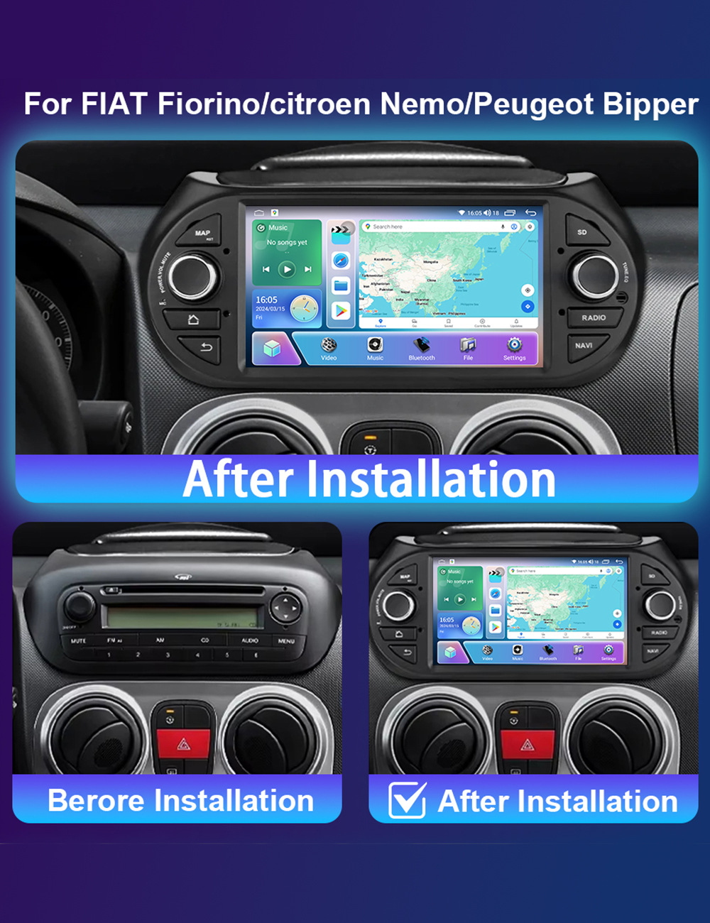 Cross-Border Suitable for 08-17 Fiat Florida Carplay Car Central Control Large Screen Gps Car Navigation