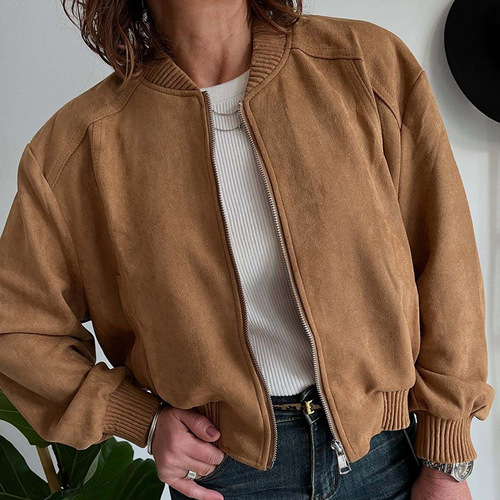 European and American New Arrival Women's Autumn/Winter Fashion All-Match Suede Fleece Solid-Color Zip-Up Jacket Women's Outerwear