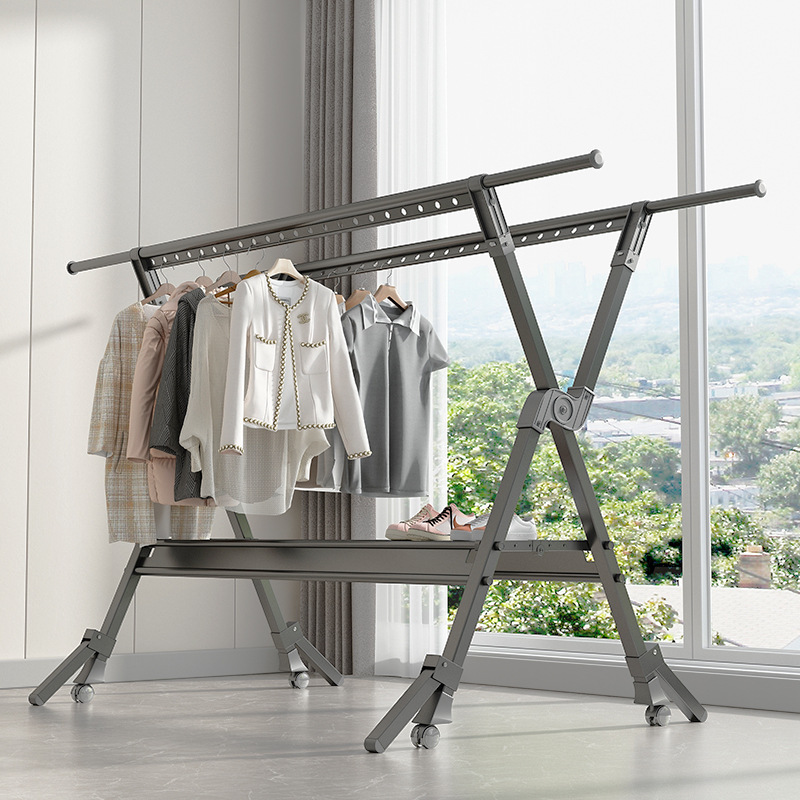 Folding clothes drying rack floor-standing indoor home balcony clothes drying rod outdoor retractable clothes drying rack cool quilt clothes hanger