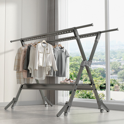 Folding clothes drying rack floor-standing indoor home balcony clothes drying rod outdoor retractable clothes drying rack cool quilt clothes hanger