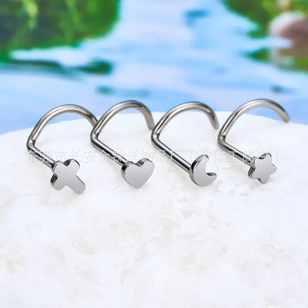 F136 Titanium Heart Five-Pointed Star Moon Cross Pin 5-Shaped Nose Nail Lip Nail G23 Titanium Alloy Piercing Jewelry detail image 7