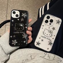 滴胶KT猫黑银五角星iPhone15苹果12适用13/14pro max手机壳防摔11