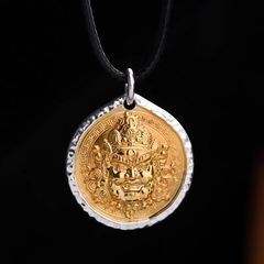 セイコー版【黄財神】ペンダント男女純銀貼り金手作りネックレス金包銀招財輸送ペンダント