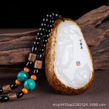 正品新疆和田玉观音手把件枣红皮原石籽料观音把件男款把玩件