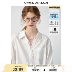VEGA CHANG白色衬衫女长袖2025年秋装新款欧若风蕾丝薄款宽松上衣