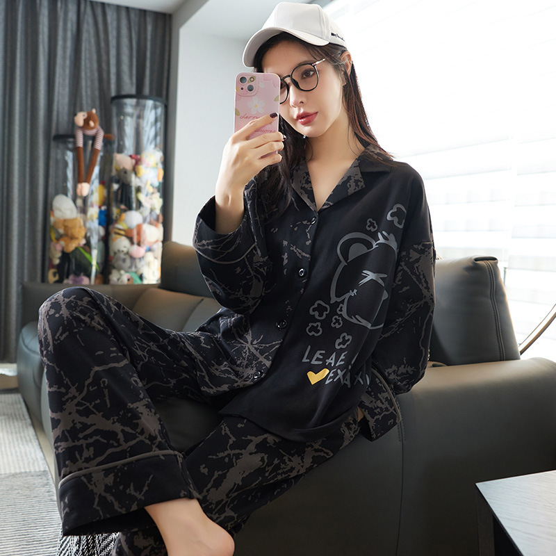 봄과 가을 여성의 봄과 가을 긴 소매 잠옷 세트 2025 신간 스타일 가을과 겨울 느슨한 카디건 홈 옷