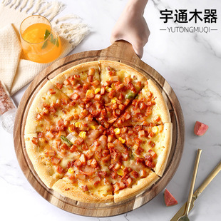 in stock Household Acacia Wood Pizza Board Tray Wooden Round Pizza Board Western Food Dessert Steak Cutting Board