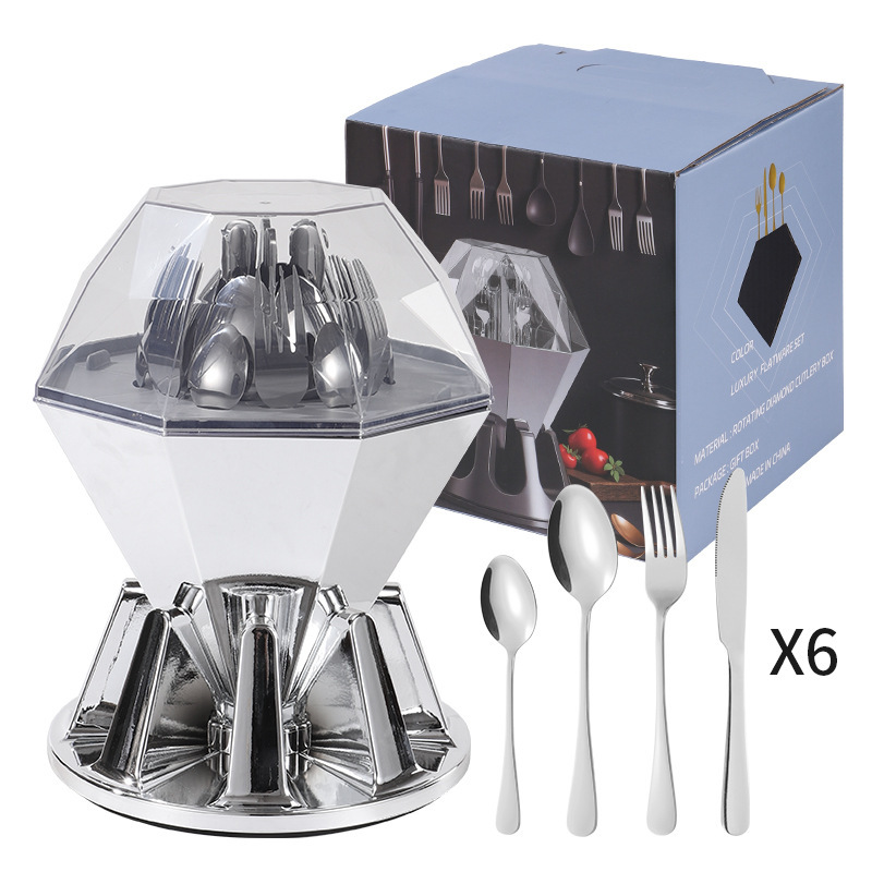 Conjunto de cubiertos de acero inoxidable transfronterizo de 24 piezas cuchillo de filete cuchara de cubiertos occidentales caja de regalo estado de ánimo cuchillo de huevo exportación