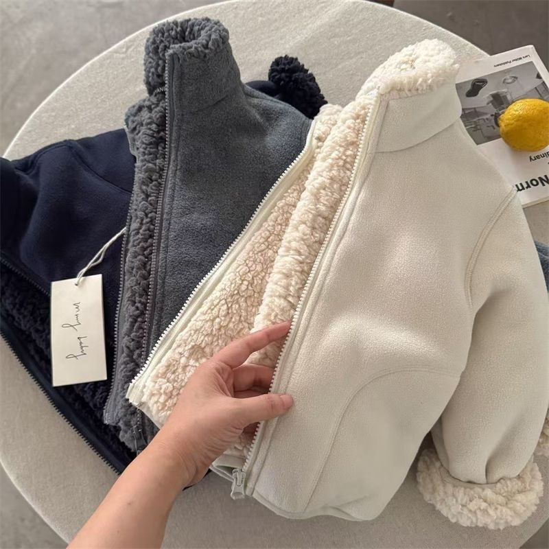 Children's Lamb Wool Jacket 2025 Winter Fleece-Lined Jacket for Small and Medium-Sized Kids, Solid Color Outerwear, Korean Style Warm Top for Babies Children's Lamb Wool Jacket 2025 Winter Fleece-Lined Jacket for Small and Medium-Sized Kids, Solid Color Outerwear, Korean Style Warm Top for Babies