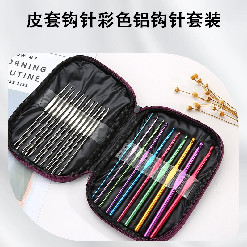 Набор крючков для вязания из цветного металла и алюминиевого сплава, 22 крючка из нержавеющей стали и алюминиевого сплава в сумке.