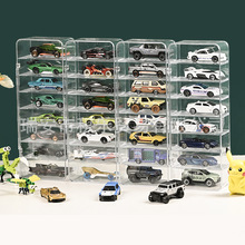 跨境 1:64小汽车多美卡风火轮车模型收纳盒 分格带门透明展示架