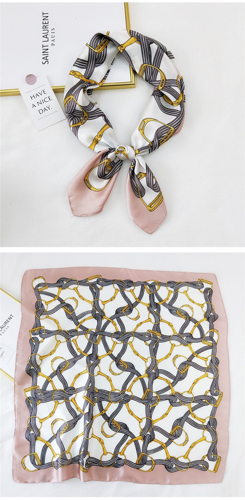 50g Weight Silk Scarf Classification Travel Occasion Silk Material Unisex Gender Printing Design Sweet Style Khaki, Grey, Purple, Red, Green, Blue, Camel, Yellow, Black Color Korean Printing Silk Square Scarf Wholesale 31