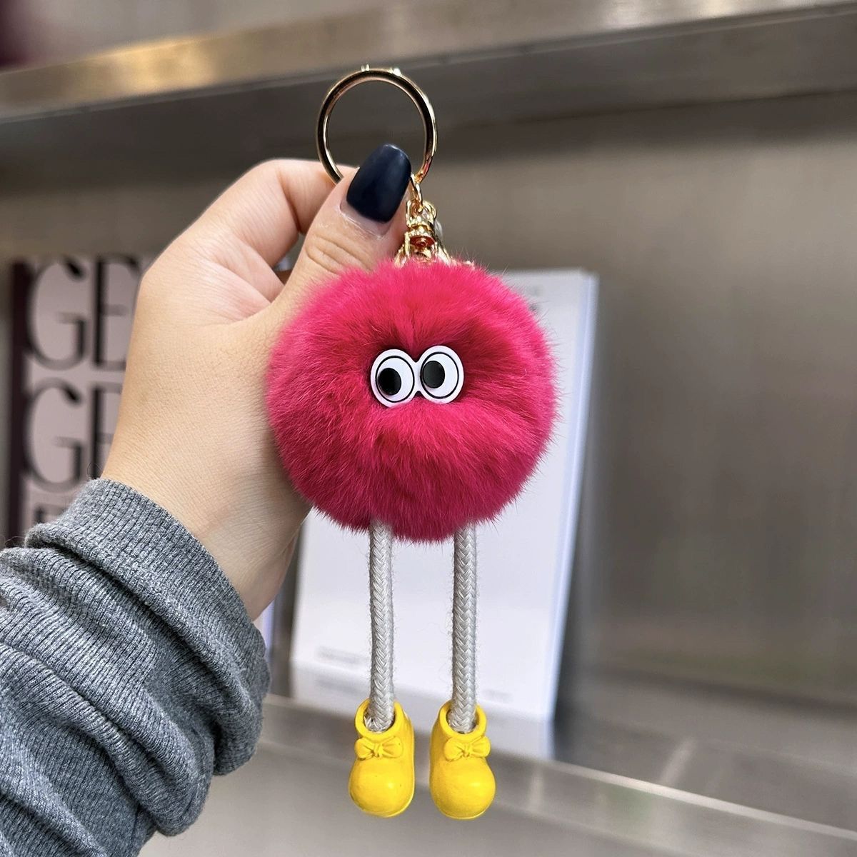 Cross-border Cute Rex Rabbit Fur Coal Ball Car Plush Keychain Pendant Korean ins Internet Celebrity School Bag Pendant