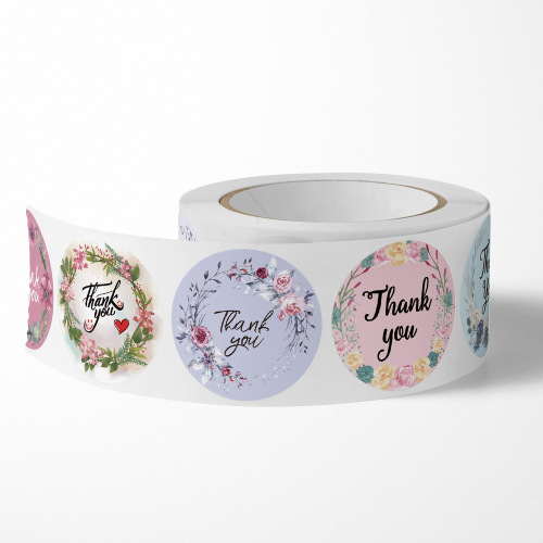 Cross-border multiple patterns roll-packed self-adhesive stickers thank you flowers cute seal stickers wedding decoration labels