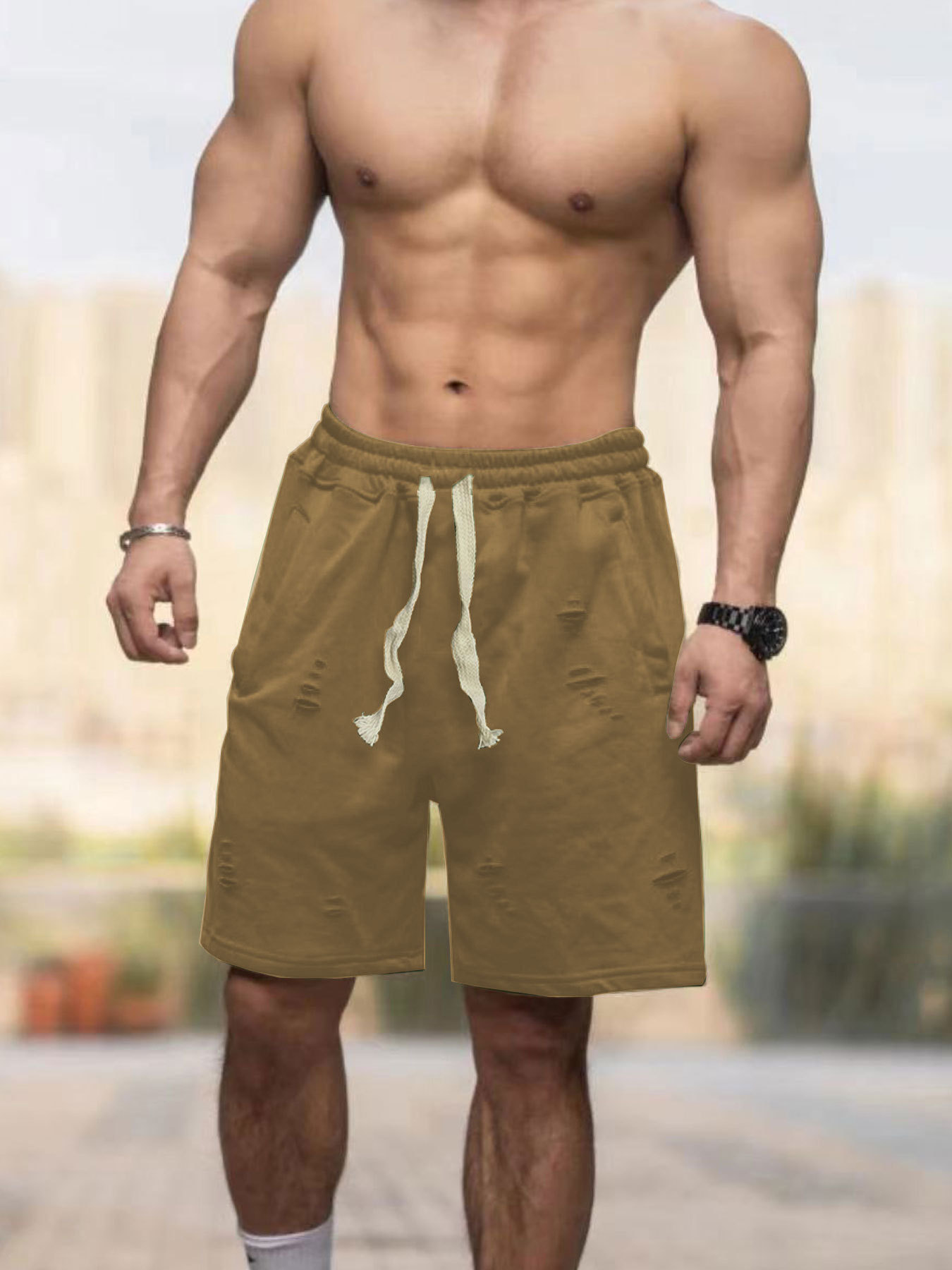 Pantalones cortos de verano 2026 para hombre, transpirables, de color liso, estilo casual y moderno, de cinco puntos, para venta transfronteriza en AliExpress