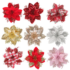 金粉のクリスマスの花のクリスマスツリーの装飾品のクリスマスの花輪の置物のクリスマスの装飾の花の頭の偽の花の卸売り