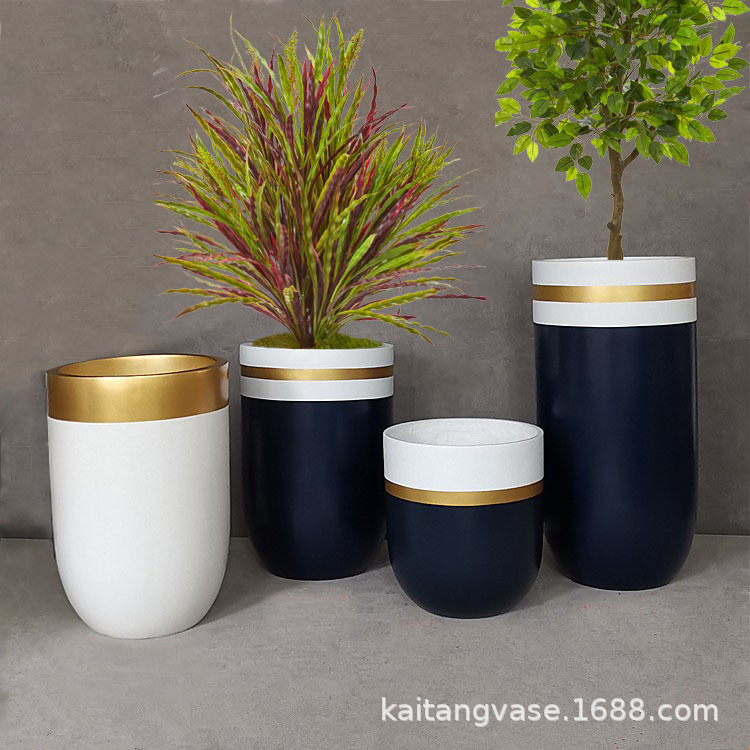 北欧圆直筒玻璃钢落地组合花瓶 家居软装售楼处商场景观花艺摆件