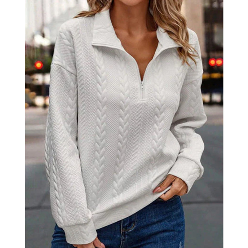 Women's Clothing autumn and winter new solid color women's long sleeved zipper lapel sweatshirt_voghion.com